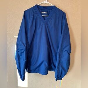 Blue V-Neck Lined Pullover Windbreaker with Toggle Tightener Size L